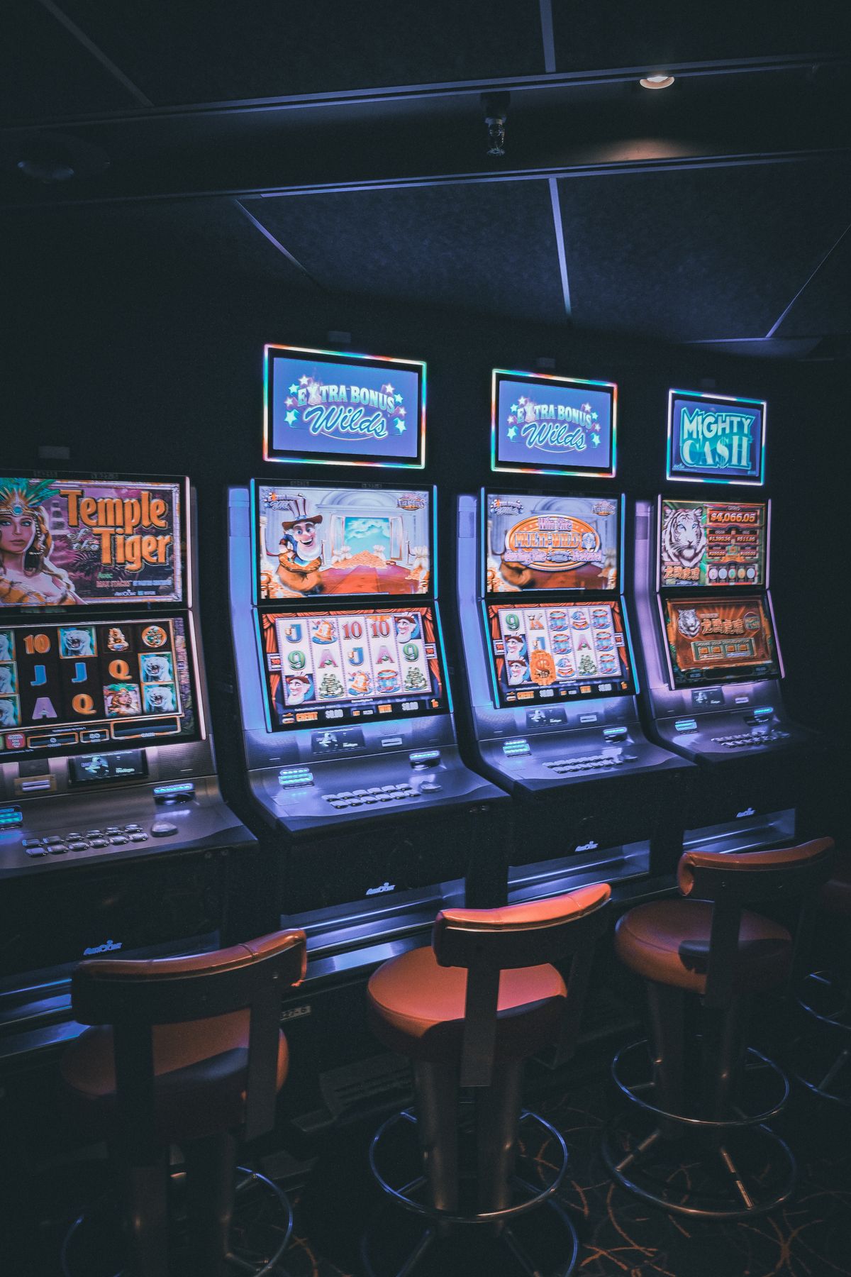 Casino interior with vibrant neon lighting